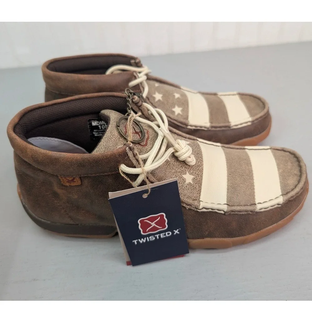 Twisted X Shoes Driving Moc Moccasin Mens Sz 10M USA Flag‎ Brown Casual MDM0075